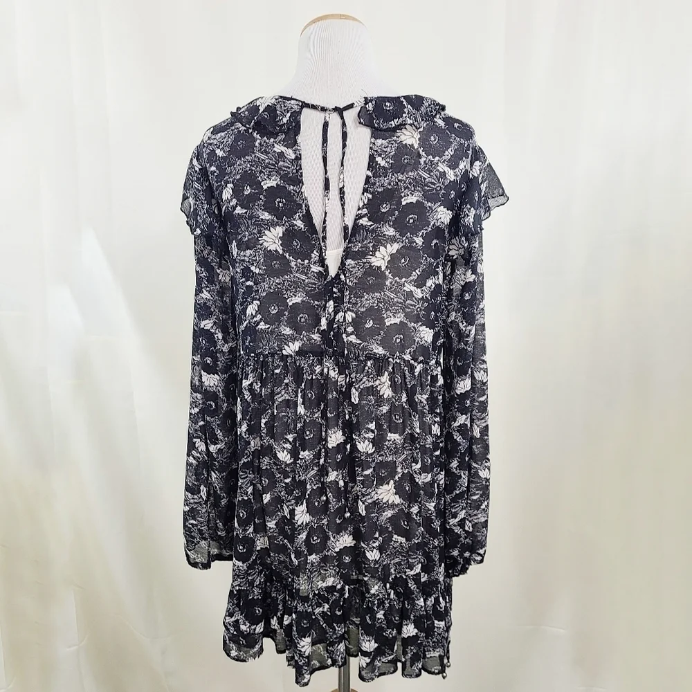 Free People These Dreams black floral mini dress long sleeve Women's Size XS